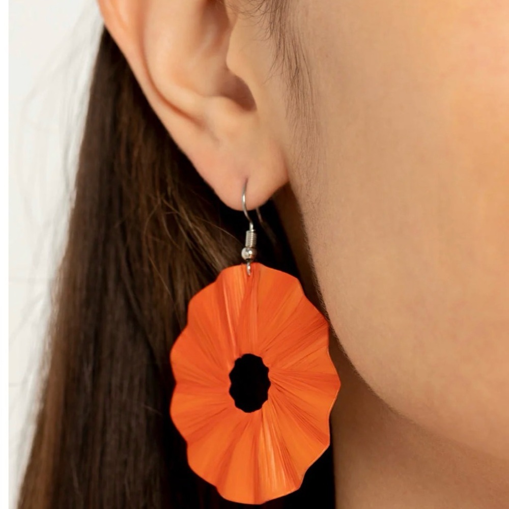 Orange Floral Drop Earrings - Women's Fashion Jewelry
